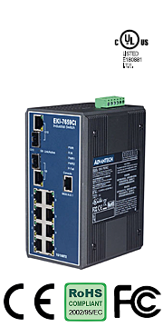 EKI-7659CI 8+2G Combo Port Gigabit Managed Redundant Industrial Ethernet Switch w/ Wide Temp