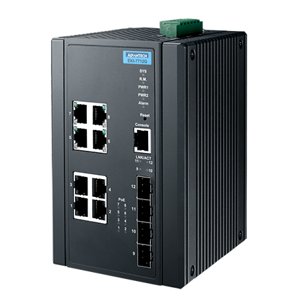 EKI-7712G-4FMPI 6G PoE + 2G Mega PoE + 4G SFP Port Gigabit Managed Redundant Industrial Mega PoE Switch
