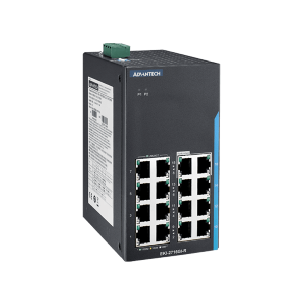 EKI-2716GI-R 16-port Gigabit Unmanaged Switch with Redundancy RSTP/STP/X-Ring